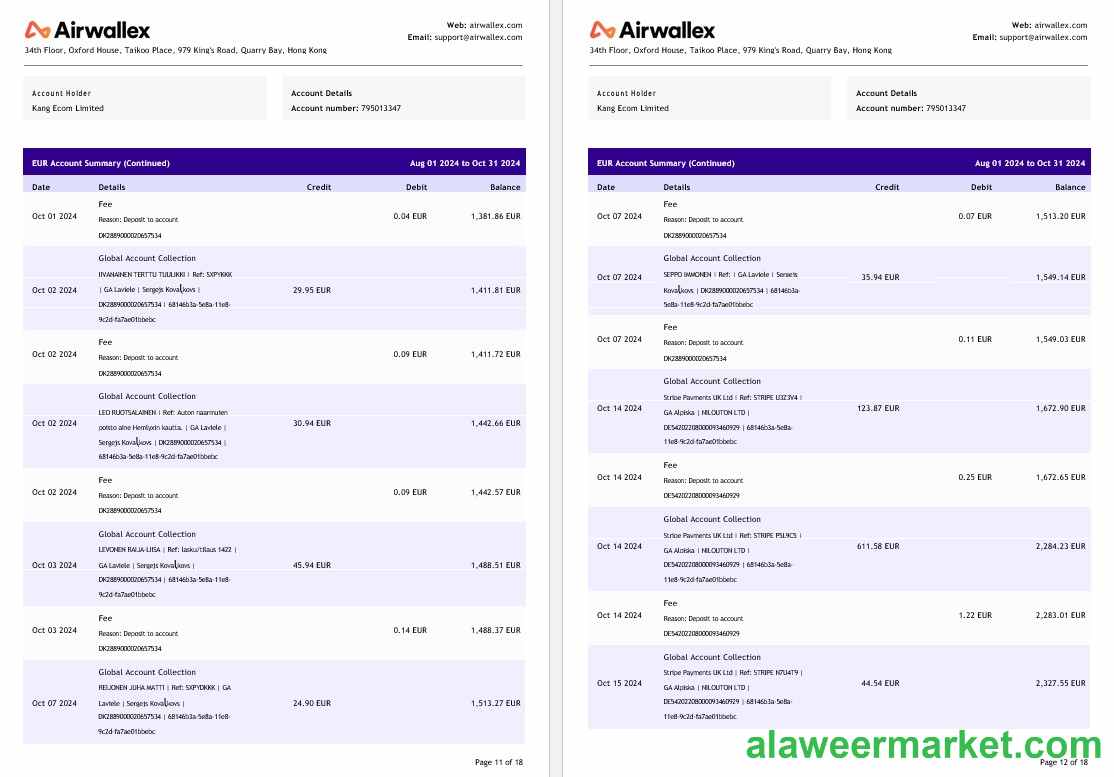 Hong Kong Airwallex Limited account statement, 18 pages 6
